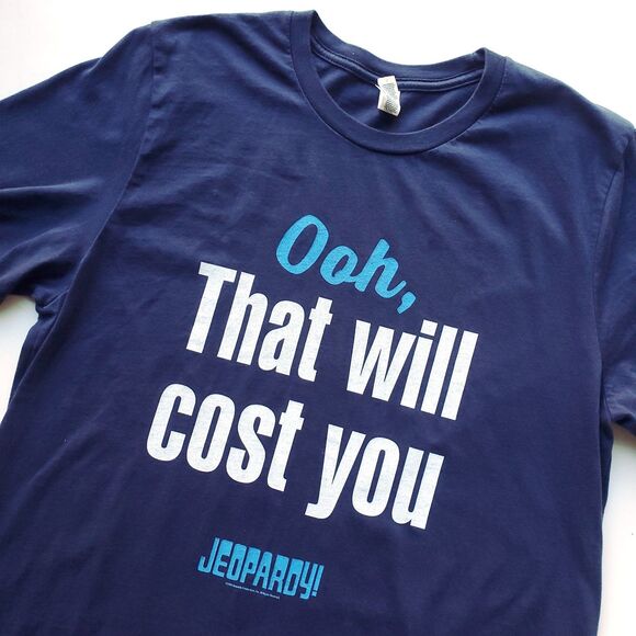 Jeopardy Game Show T Shirt Mens L Ooh That Will Cost You Blue Alex Trebek Gift - Picture 1 of 9